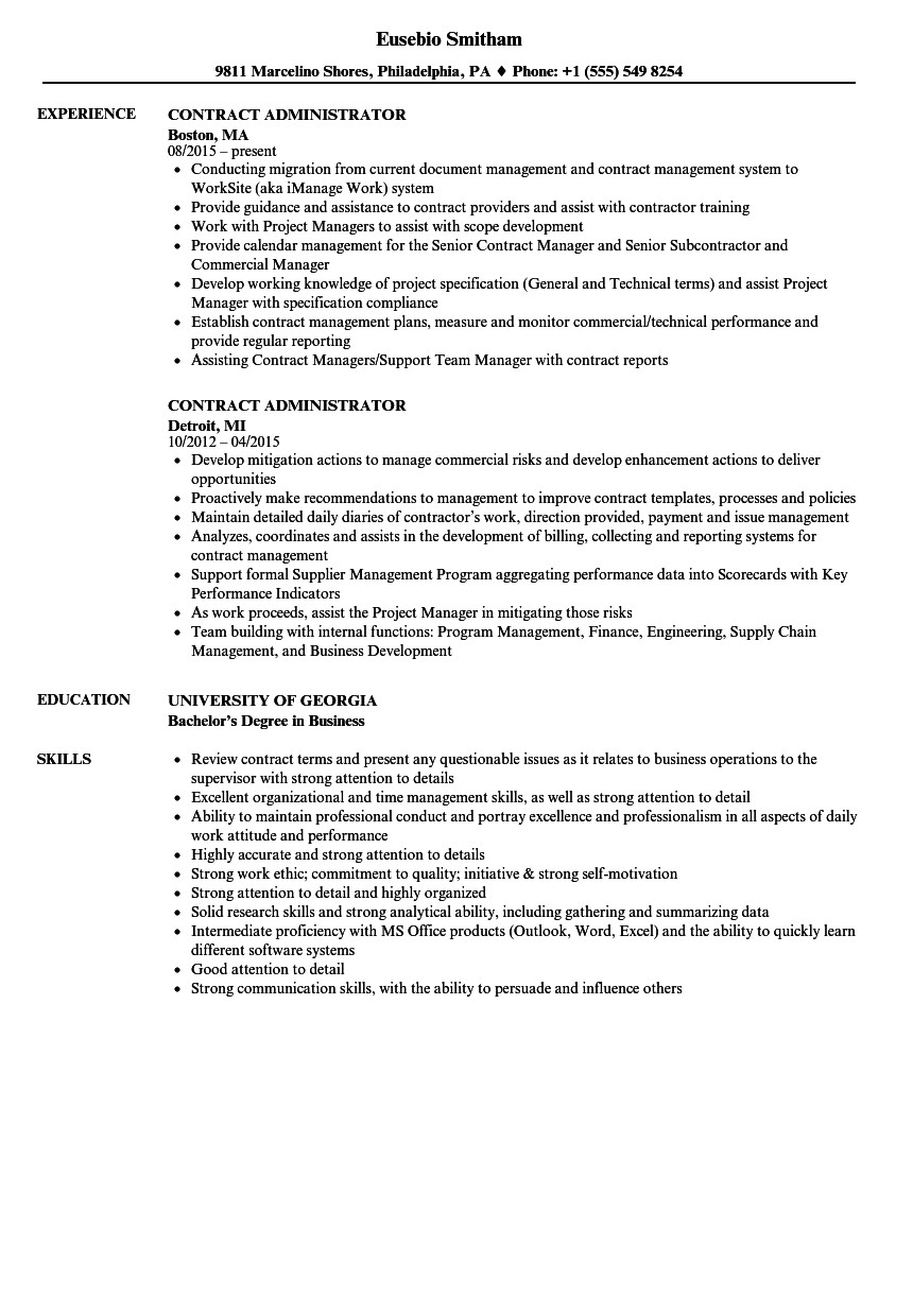 Contract Administrator Resume Template Contract Administrator Resume Samples Velvet Jobs