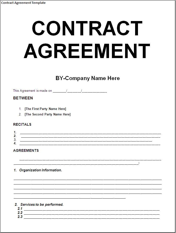 Contract Agreement Template Free Simple Template Example Of Contract Agreement Between Two