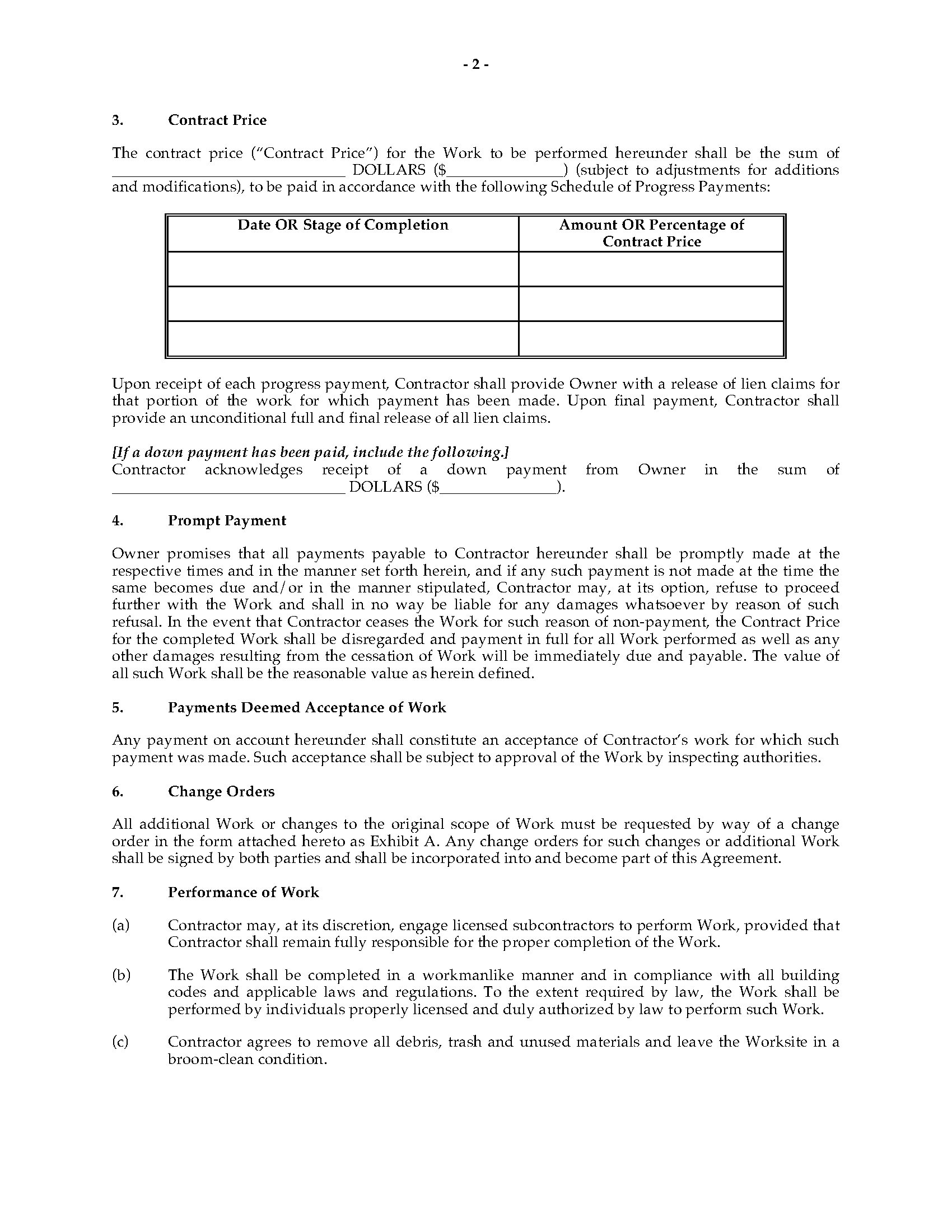 Contract for Work to Be Performed Template Commercial Plumbing Installation Contract Legal forms