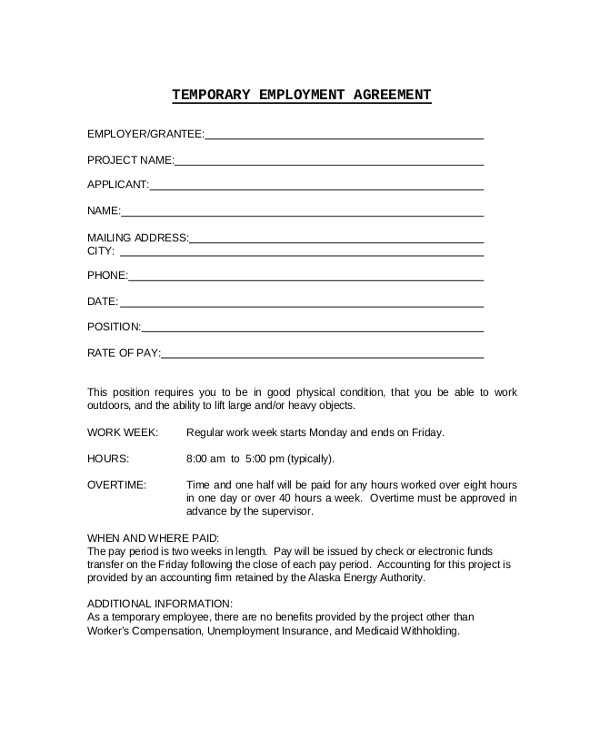 Contract Of Temporary Employment Template 17 Sample Employment Contracts Pdf Word