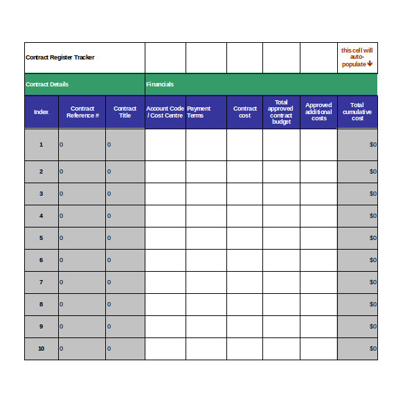 Contract Register Template Contract Tracking Template 9 Free Word Excel Pdf