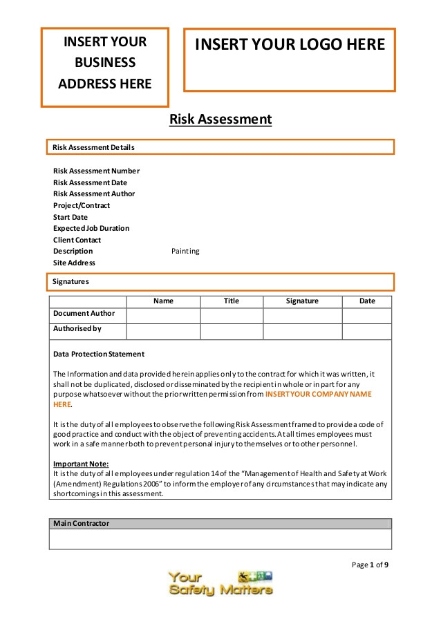 Contract Risk assessment Template Painting Risk assessment Template