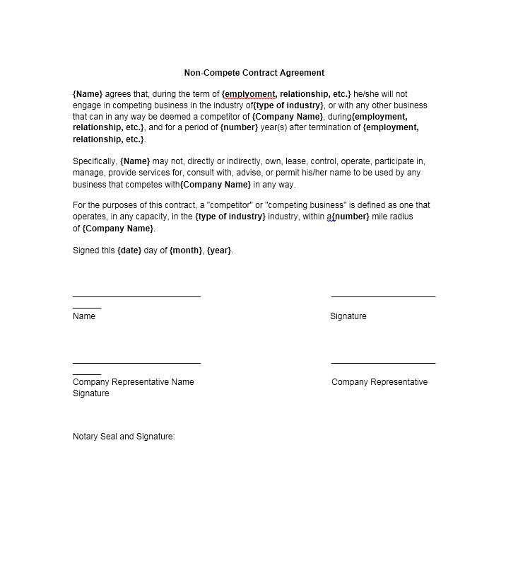 Contract Signature Page Template 39 Ready to Use Non Compete Agreement Templates ᐅ Template Lab