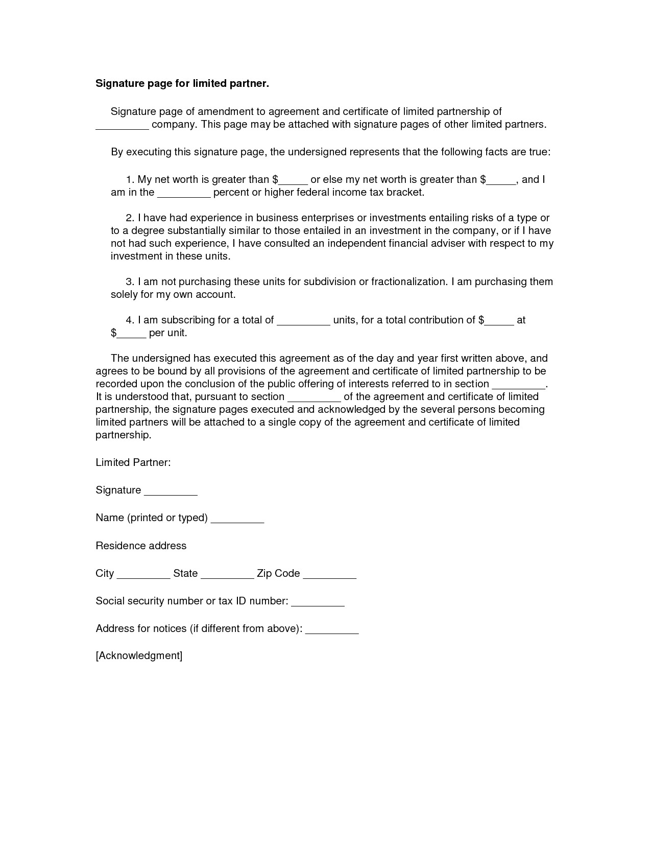 Contract Signature Page Template Contract Signature Page Example