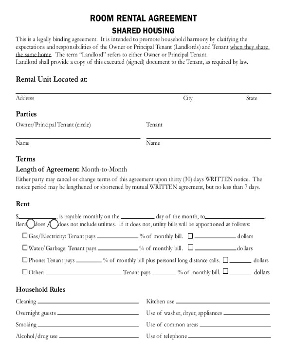 Contract Template for Renting A Room Room Rental Agreement Template 12 Free Word Pdf Free
