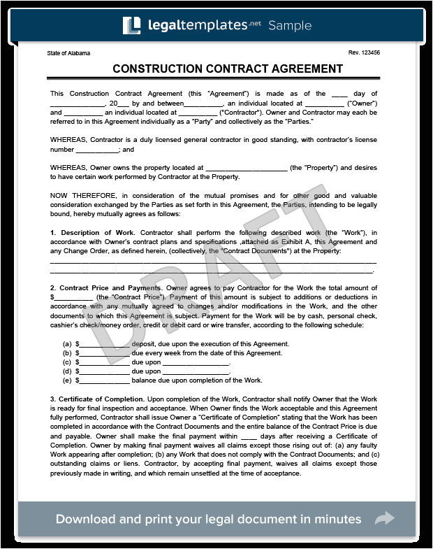 Contracting Contract Template Create A Free Construction Contract Agreement Legal