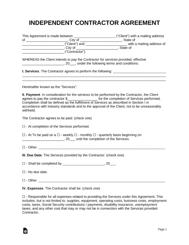 Contractor Contract Template Free Independent Contractor Agreement Template Pdf