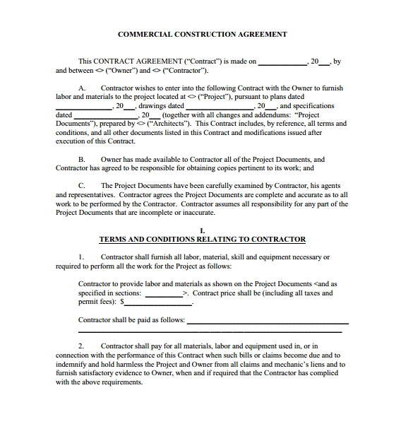 Contractor Contracts Templates Construction Contract 9 Download Documents In Pdf