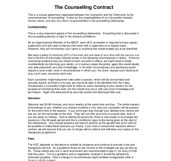 Counselling Contract Template 8 Counselling Contract Examples Pdf Doc Examples