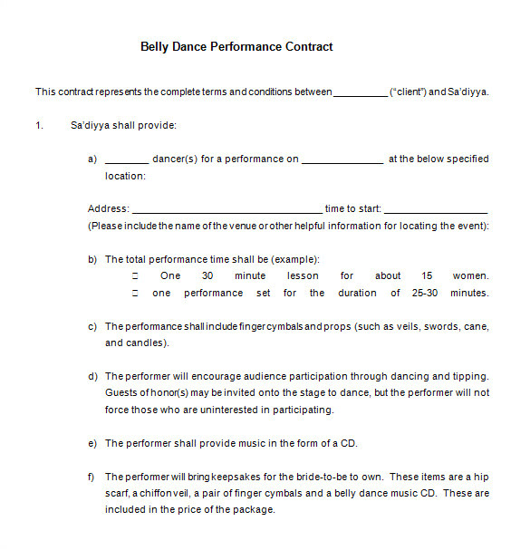 Dancer Contract Template 15 Performance Contract Templates Word Pdf Google
