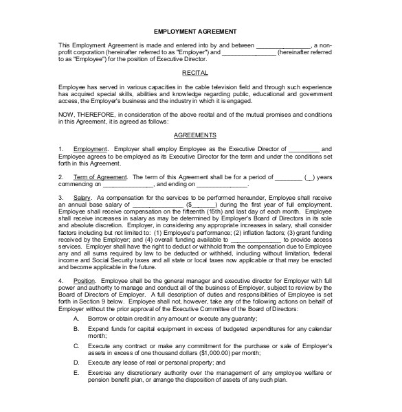 Director Employment Contract Template 32 Employment Agreement Templates Free Word Pdf format