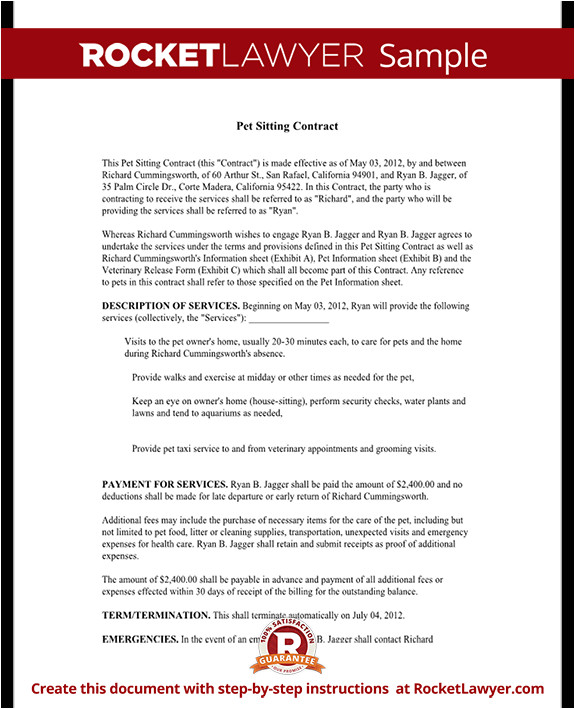 Dog Sitting Contract Template Pet Sitting Contract Template Service Agreement form for