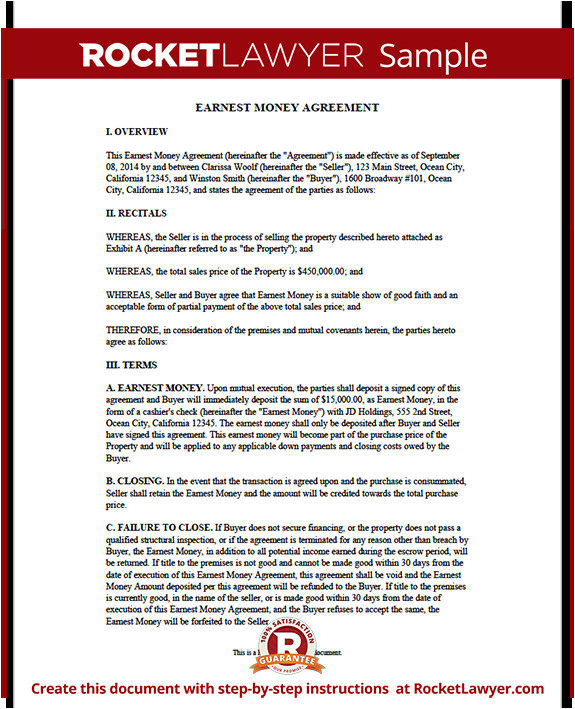 Earnest Money Contract Template Earnest Money Agreement