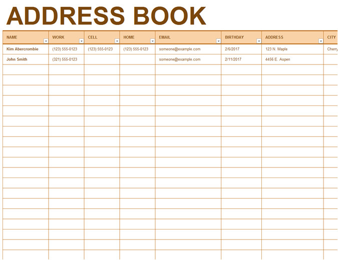 Email Address Book Template Address Book
