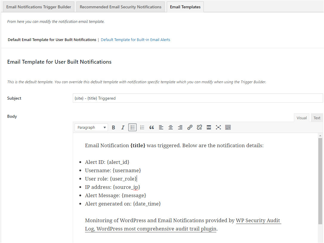Email Audit Template Editing the Email Notifications Templates Wp Security