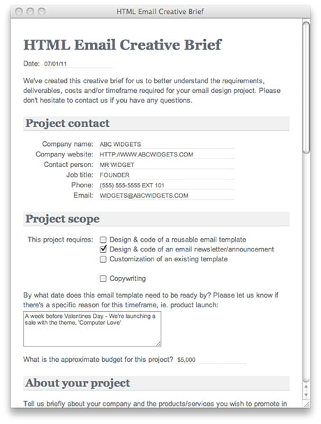 Email Brief Template HTML Email Creative Brief Email Marketing Integration