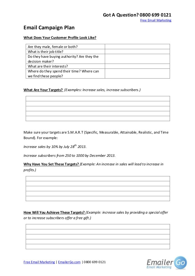 Email Campaign Planning Template Email Marketing Campaign Plan Template