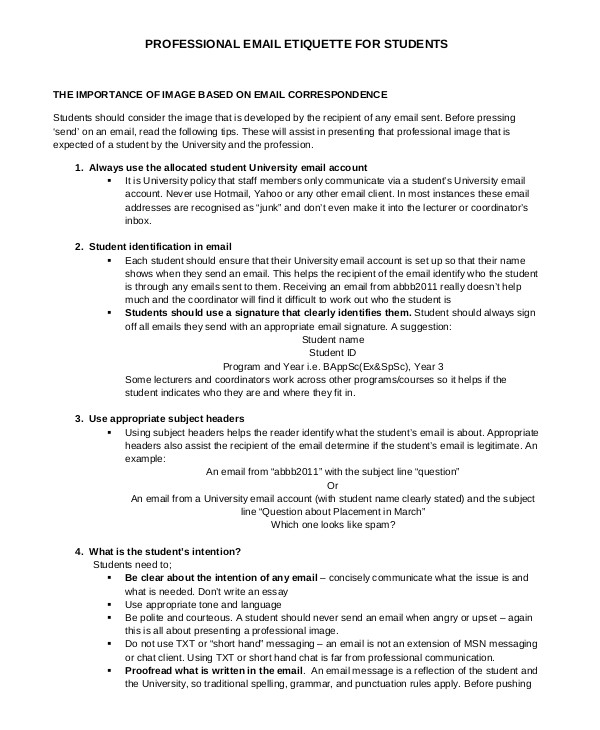 Email Etiquette Template Professional Email Template 5 Free Word Pdf Document