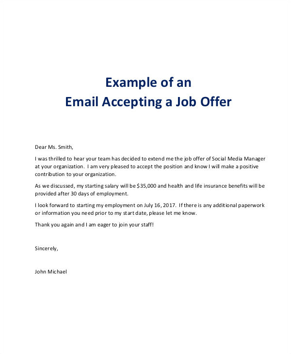 Email Template Accepting Job Offer 7 Job Offer Email Examples Samples Examples