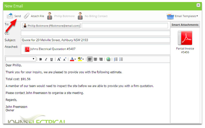 Email Template for Sending Quotation to Client Send Your First Quote Servicem8 Help