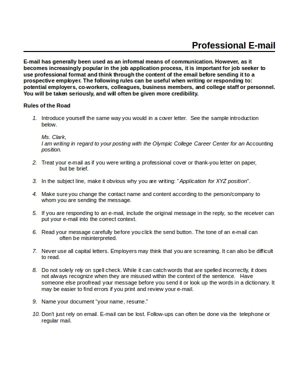 Email Writing Template Professional Professional Email Template 5 Free Word Pdf Document