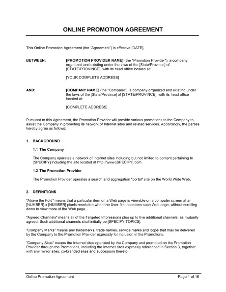 Employee Promotion Contract Template Online Promotion Agreement Template Sample form