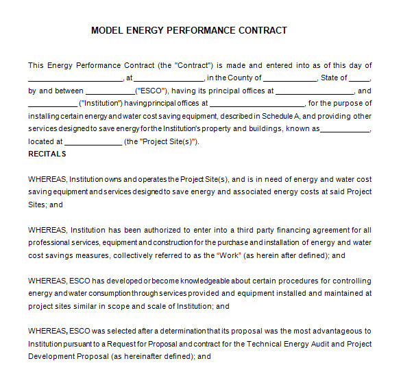 Energy Performance Contract Template 15 Performance Contract Templates Word Pdf Google