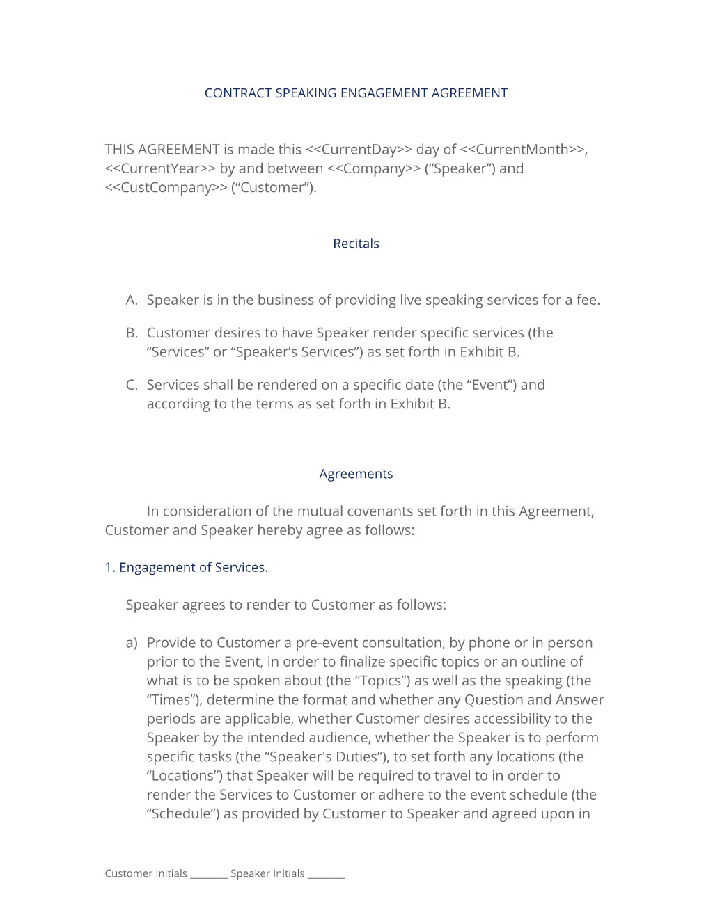 Engagement Contract Template Speaking Engagement Contract 3 Easy Steps