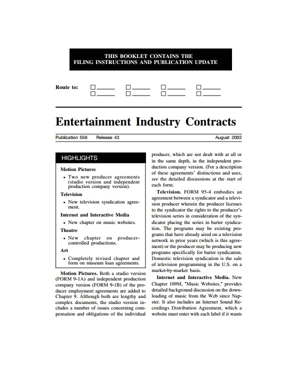 Entertainment Contract Templates Free Download Sample Industry Contract Template 5 Free Documents