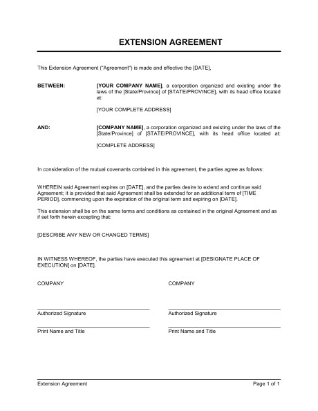 Extension Of Contract Template Extension Of Agreement Template Word Pdf by Business