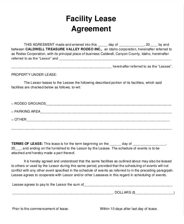 Facility Rental Contract Template 9 Facility Agreement Templates Free Sample Example