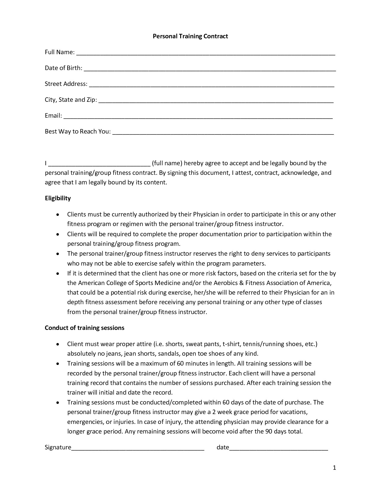 Fitness Instructor Contract Template