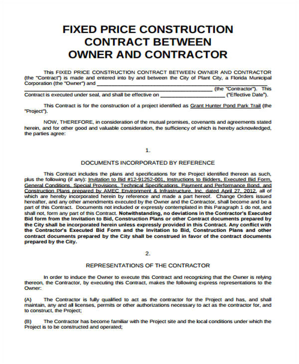 Fixed Price Contract Template 25 Contract Agreement forms In Pdf