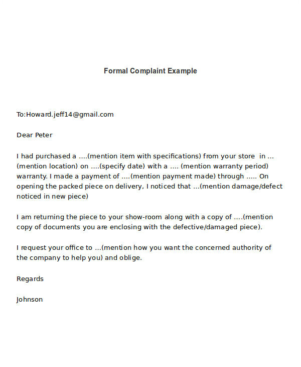 Formal Complaint Email Template 5 Complaint Email Examples Samples Doc Examples