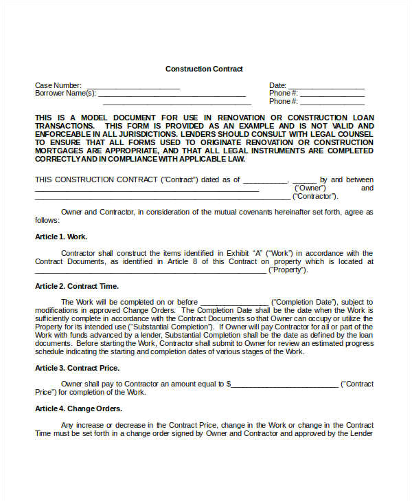 Free Construction Contract Template Construction Contract Template 14 Word Pdf Apple