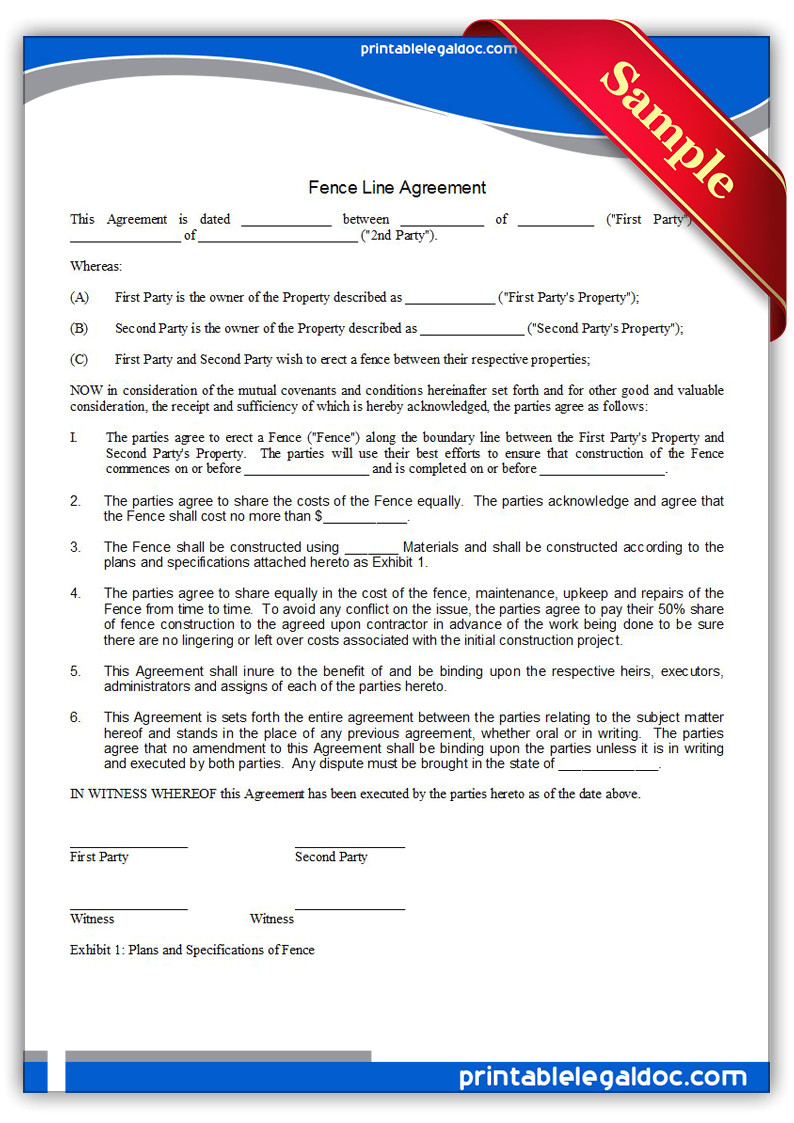 Free Fence Contract Template Free Printable Fence Line Agreement form Generic