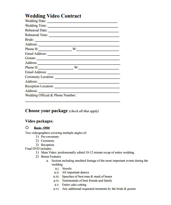 Free Wedding Videography Contract Template Videography Contract Template 10 Download Free