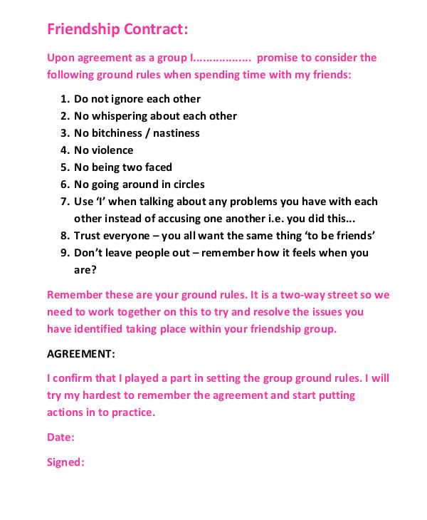 Friendship Contract Template Printable Agreement Samples