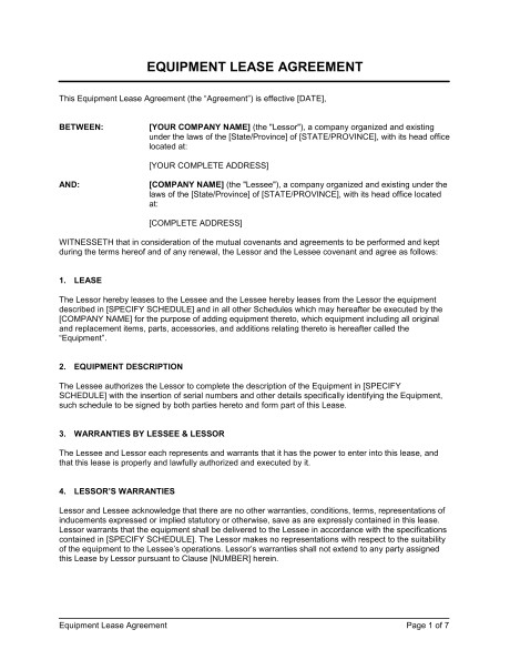 Furniture Rental Contract Template Equipment Lease Agreement Template Word Pdf by