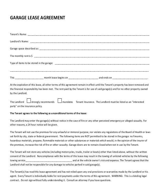 Garage Rental Contract Template Rental Lease Agreement Template 20 Free Word Pdf