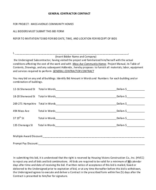 General Contractors Contract Template Sample Contractor Contract form 7 Free Documents In Pdf