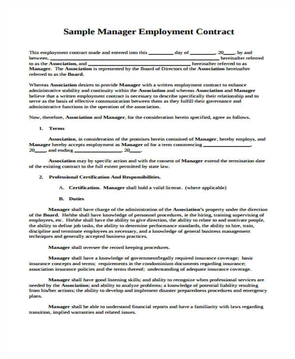 General Manager Contract Template 42 Sample Contract Templates Free Premium Templates