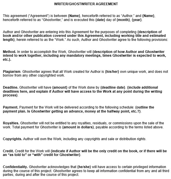 Ghost Writer Contract Template Writer Ghostwriter Agreement Template