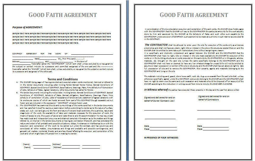 Good Faith Contract Template Good Faith Agreement Template Free Business Templates