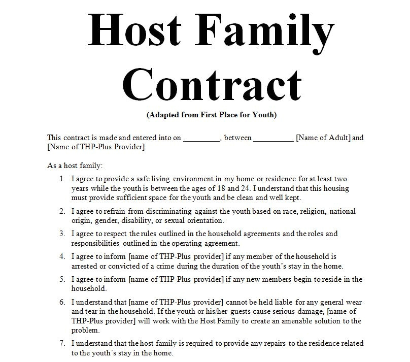 Host Family Contract Template 6 Examples Of Host Family Agreement Contract Word Doc