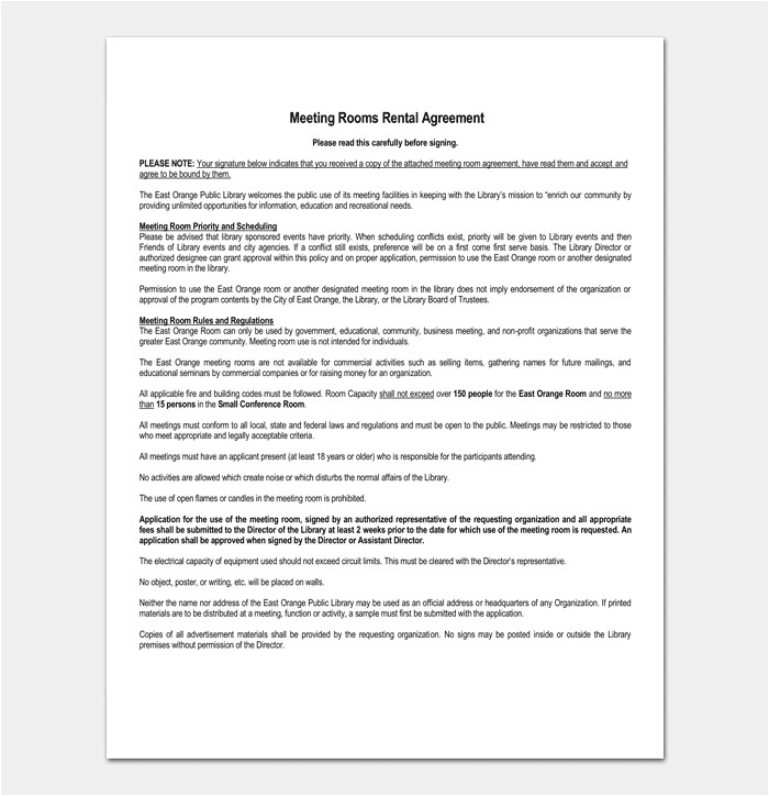Hotel Meeting Room Contract Template Room Rental Agreement 7 Sample Docs for Word Pdf