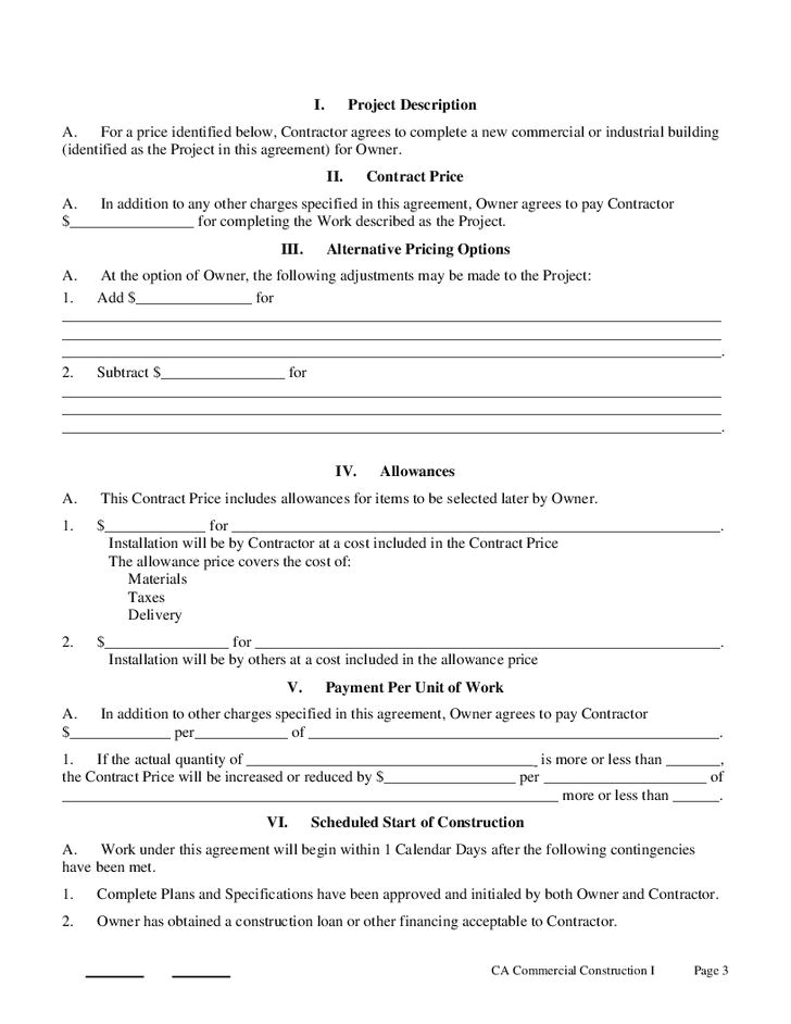 House Building Contract Template Printable Sample Construction Contract Template form