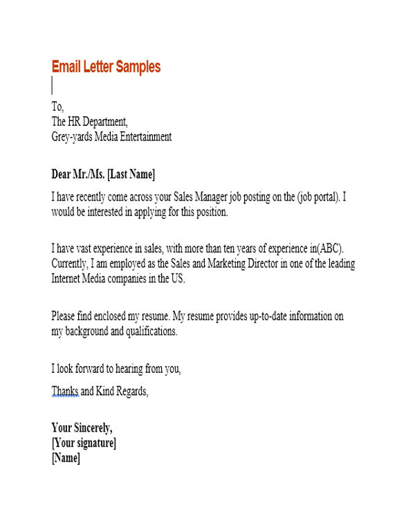 How to Apply for A Job Via Email Template 9 Sample Email Application Letters Free Premium Templates