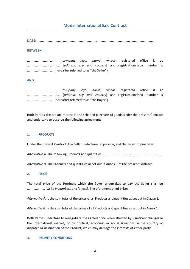 Icc International Sales Contract Template International Contracts Models