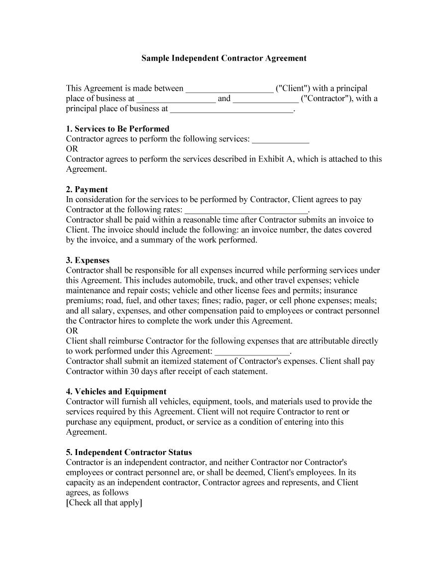 Independent Contractor Employment Contract Template 50 Free Independent Contractor Agreement forms Templates